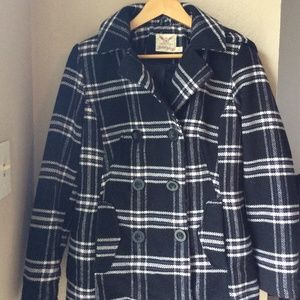Womens Faded Glory Size M Black Plaid PeaCoat